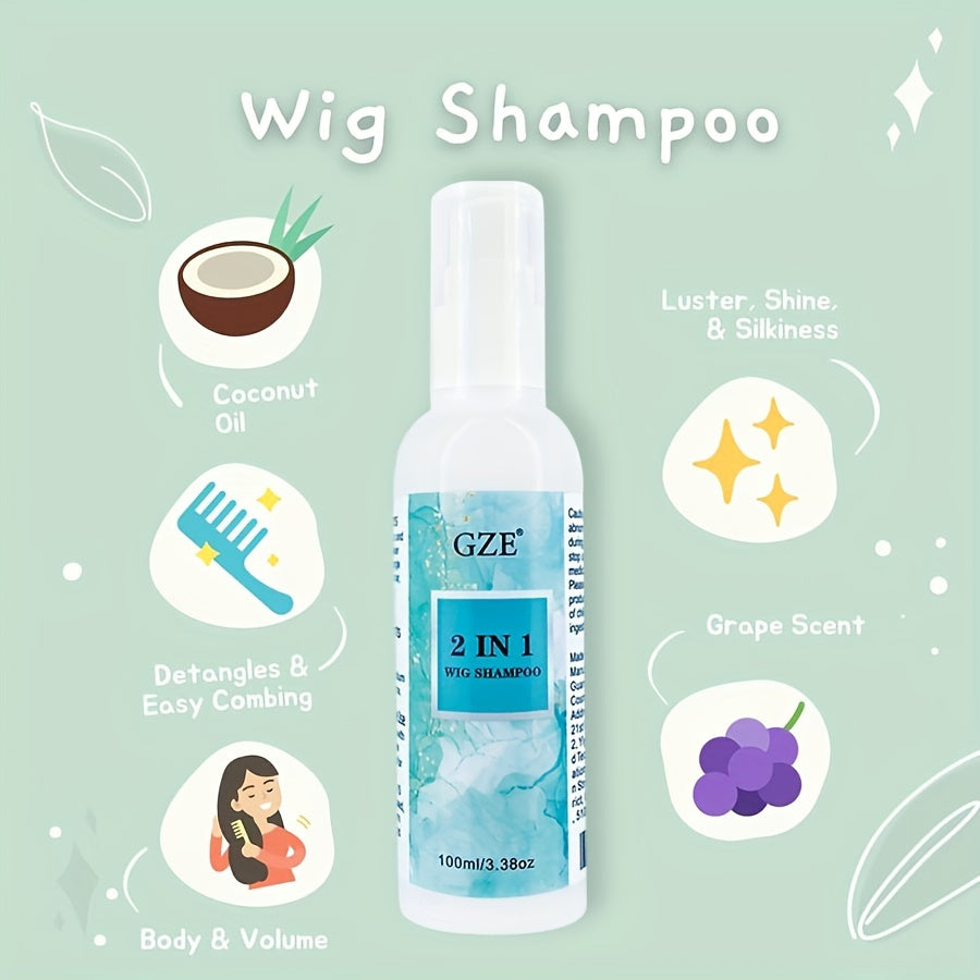 2 Pack GZE 2in 1 Synthetic Wig Shampoo Detangle Wig |Color-Safe| Promotes Body & Volume | Promote Silkiness
