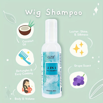 2 Pack GZE 2in 1 Synthetic Wig Shampoo Detangle Wig |Color-Safe| Promotes Body & Volume | Promote Silkiness