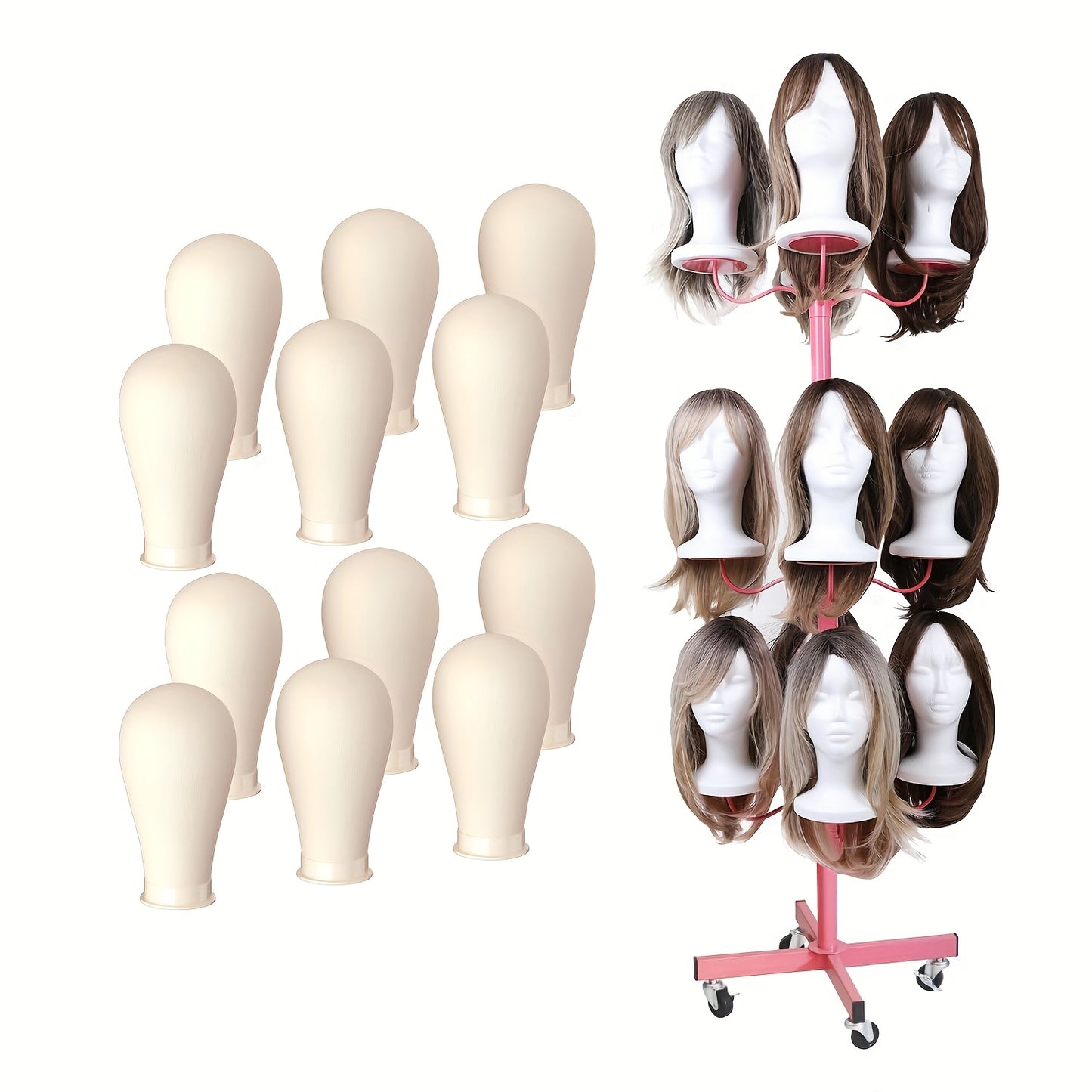 Wig Head Stand for Styling 12-Head Wig Holder for Multiple Wigs Display Mannequin Head Stand Tripod Metal Wig Organizer Storage Rack - Patent Protected