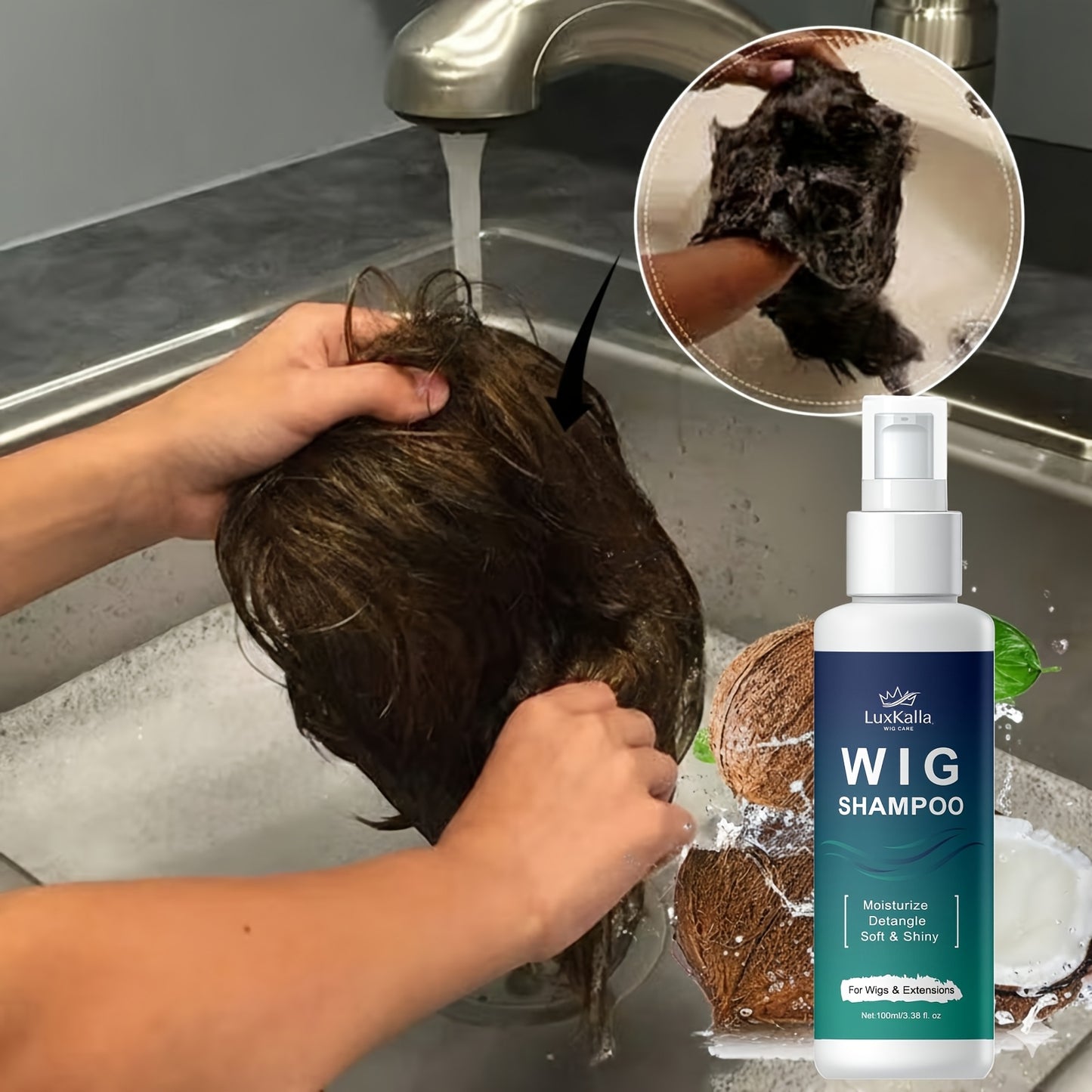 2pcs LuxKalla 2-in-1 Shampoo for Synthetic Hair: Soaking And Rinsing, Deep Cleansing, Revitalizing, Moisturizing, Detangling