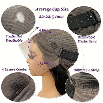 Women's Wig 13x4 Body Wave Transparent Lace Front Female Remy Brazilian Hair Pre-Drawn Body Wave Gel Free Wig Wear And Go Lace Front Wig 200% Density Natural Black