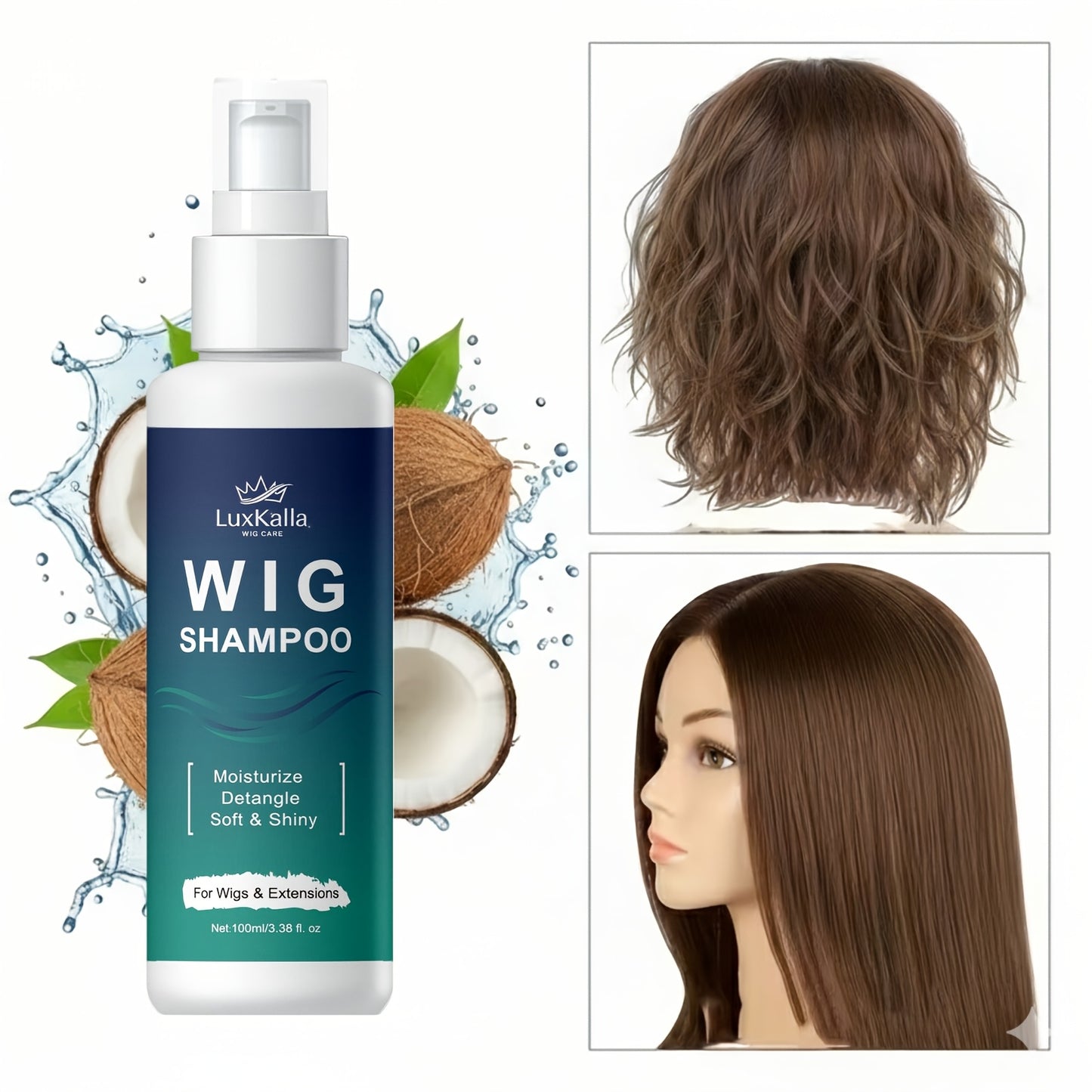2pcs LuxKalla 2-in-1 Shampoo for Synthetic Hair: Soaking And Rinsing, Deep Cleansing, Revitalizing, Moisturizing, Detangling