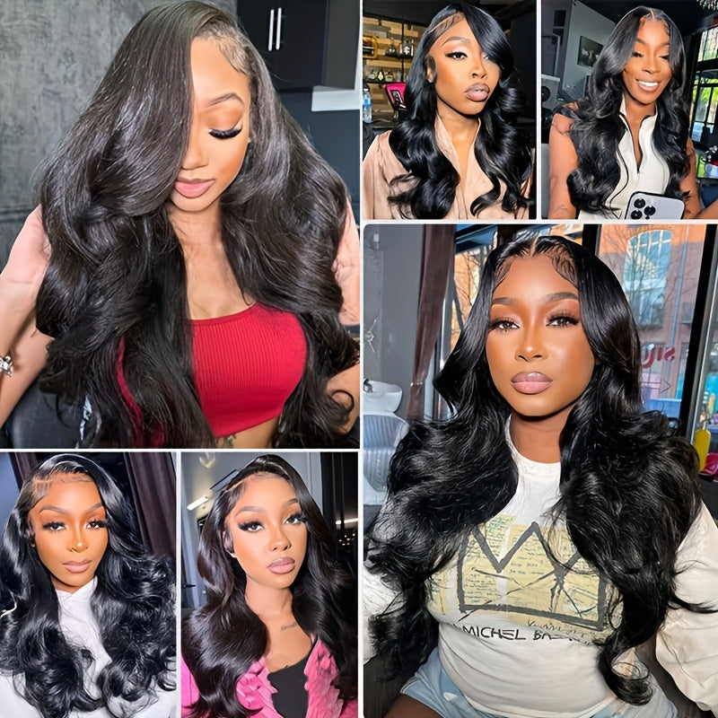 Women's Wig 13x4 Body Wave Transparent Lace Front Female Remy Brazilian Hair Pre-Drawn Body Wave Gel Free Wig Wear And Go Lace Front Wig 200% Density Natural Black