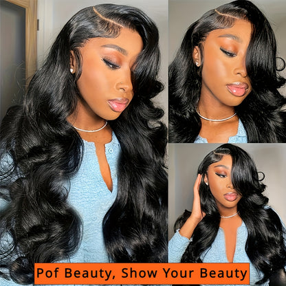 Women's Wig 13x4 Body Wave Transparent Lace Front Female Remy Brazilian Hair Pre-Drawn Body Wave Gel Free Wig Wear And Go Lace Front Wig 200% Density Natural Black
