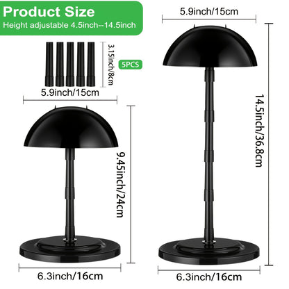 2 Black Plastic Wig Stands | Adjustable Height, Portable, Non-Slip, Sturdy for Multiple Wigs and Hats Styling, Drying, Display