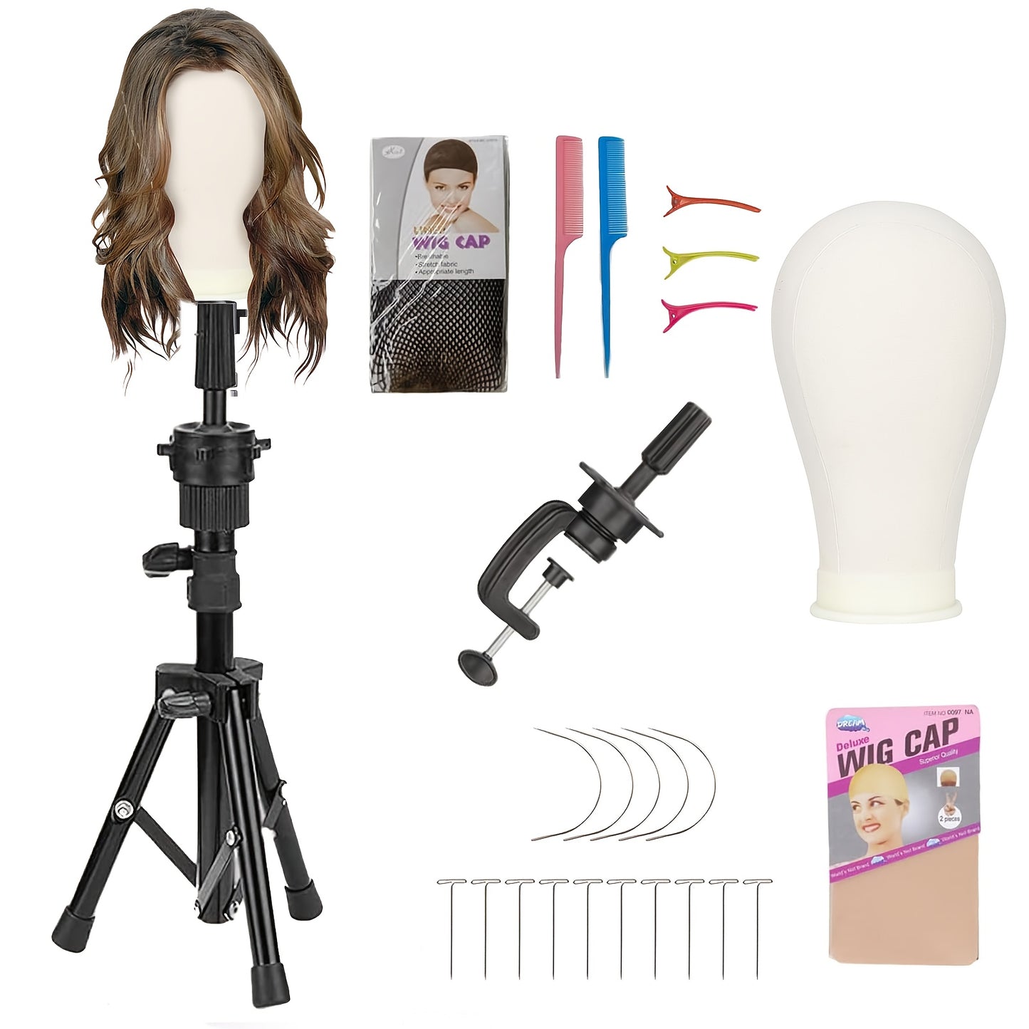 Adjustable Wig Stand Featuring a Mannequin Head - Wig Support with Head for Styling - Cosmetology Manikin Head Set