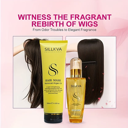 SILLKVA Argan Oil & Keratin Wig Hair Care Set - Vitamin E Infused Oil for Synthetic & Human Hair Wigs | Deep, Intense Moisturizing, Smooth & Shine-Enhancing, Salon-Quality Care for Men & Women