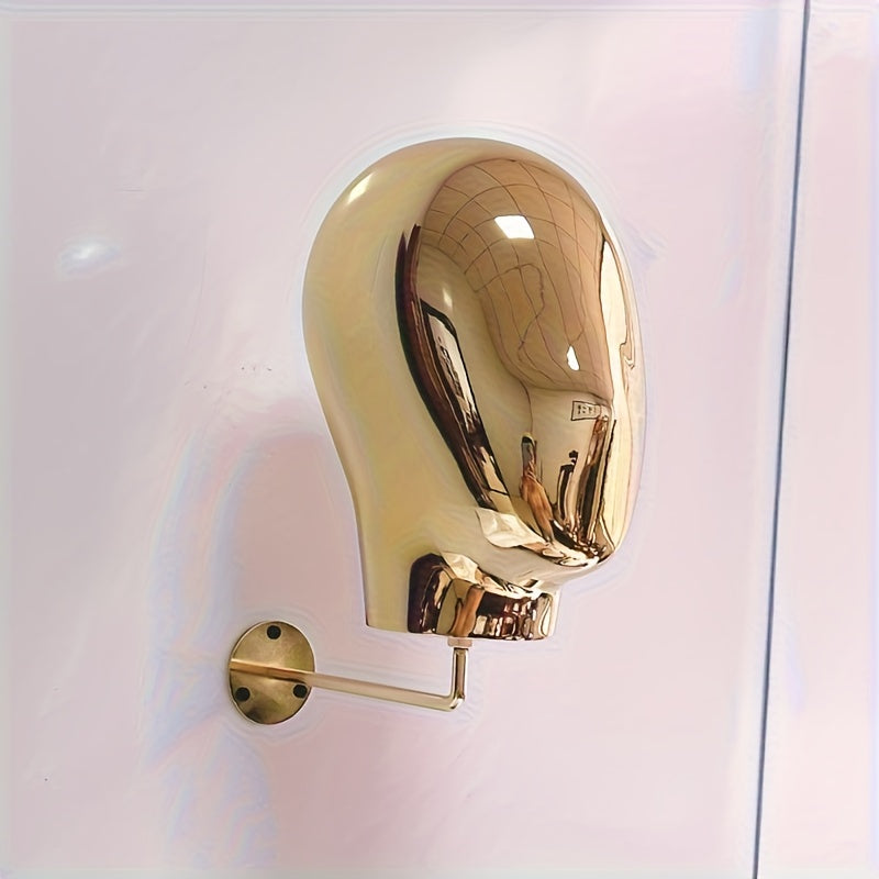 Golden Wall-Mounted Mannequin Head for Wig Display & Storage, Hairdressing Accessory Organizer