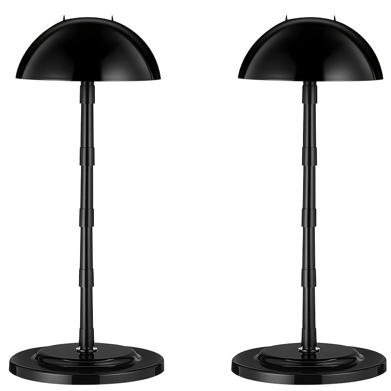 2 Black Plastic Wig Stands | Adjustable Height, Portable, Non-Slip, Sturdy for Multiple Wigs and Hats Styling, Drying, Display