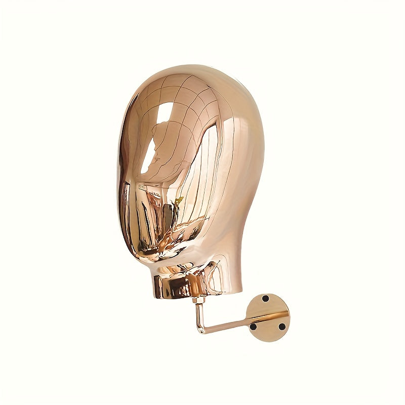 Golden Wall-Mounted Mannequin Head for Wig Display & Storage, Hairdressing Accessory Organizer