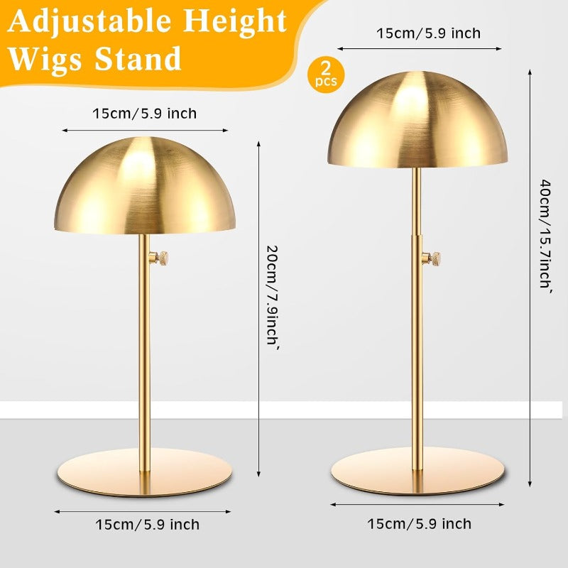 2pcs Sintuff Adjustable Height Hat & Wig Display Stand - Heavy-Duty Golden Plated ( Golden) Anti-Rust Wig Holder with Non-Slip Base, Adjustable 7.9\