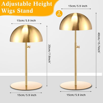 2pcs Sintuff Adjustable Height Hat & Wig Display Stand - Heavy-Duty Golden Plated ( Golden) Anti-Rust Wig Holder with Non-Slip Base, Adjustable 7.9\