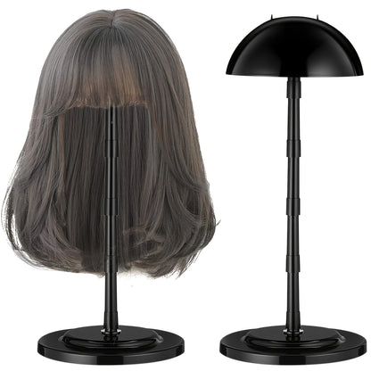 2 Black Plastic Wig Stands | Adjustable Height, Portable, Non-Slip, Sturdy for Multiple Wigs and Hats Styling, Drying, Display