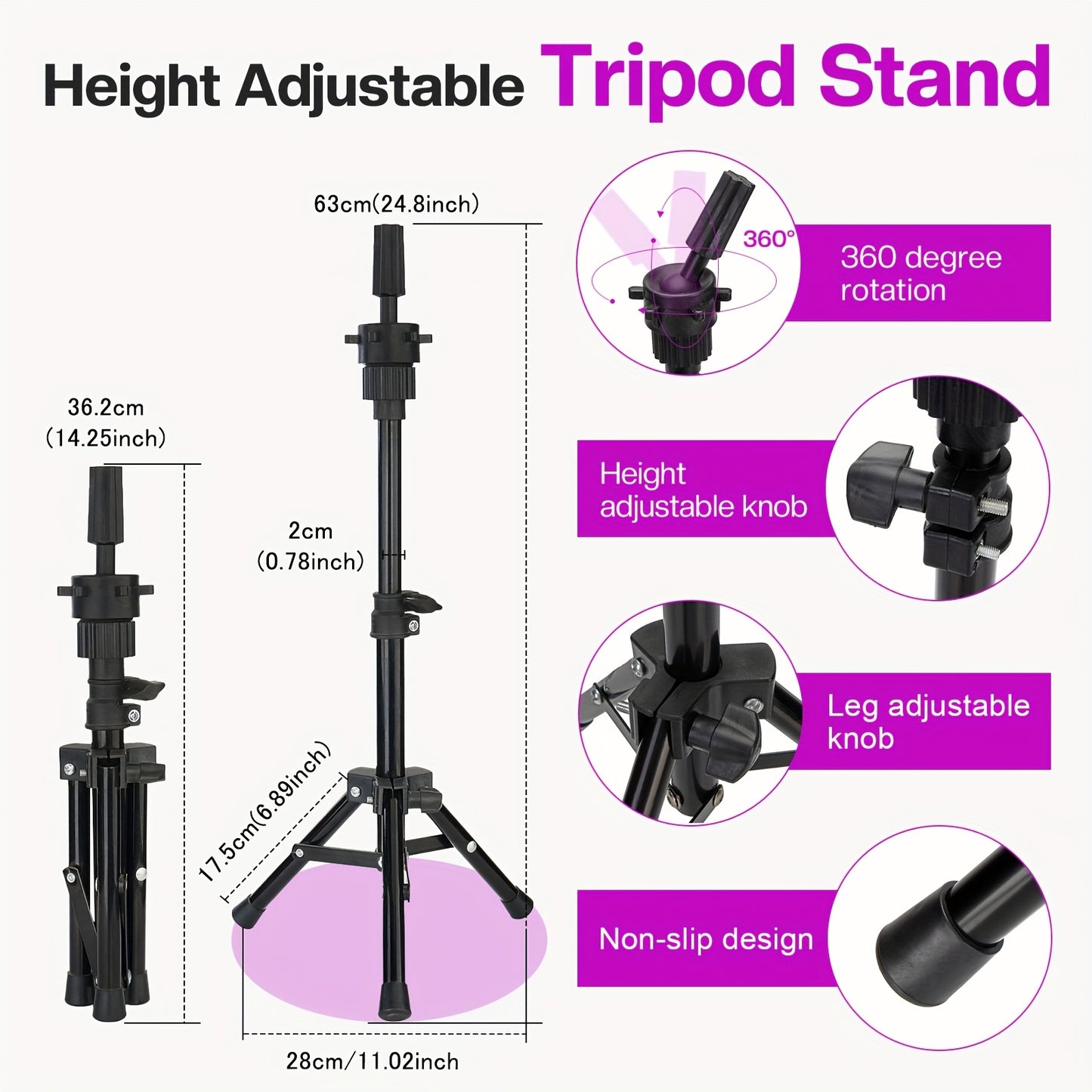 Adjustable Wig Stand Featuring a Mannequin Head - Wig Support with Head for Styling - Cosmetology Manikin Head Set