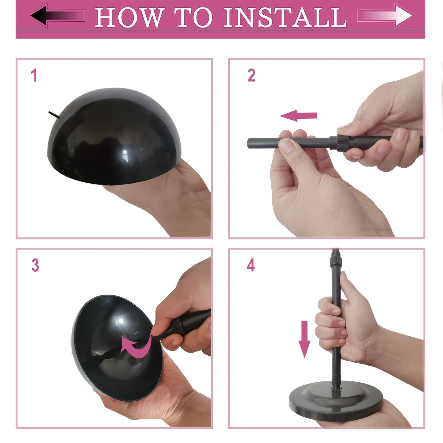 2 Black Plastic Wig Stands | Adjustable Height, Portable, Non-Slip, Sturdy for Multiple Wigs and Hats Styling, Drying, Display