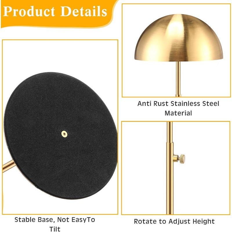 2pcs Sintuff Adjustable Height Hat & Wig Display Stand - Heavy-Duty Golden Plated ( Golden) Anti-Rust Wig Holder with Non-Slip Base, Adjustable 7.9\