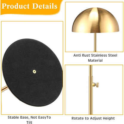 2pcs Sintuff Adjustable Height Hat & Wig Display Stand - Heavy-Duty Golden Plated ( Golden) Anti-Rust Wig Holder with Non-Slip Base, Adjustable 7.9\