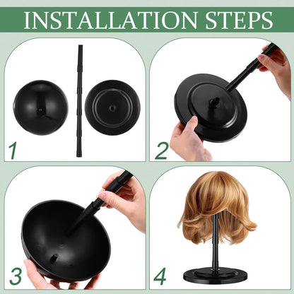 2 Black Plastic Wig Stands | Adjustable Height, Portable, Non-Slip, Sturdy for Multiple Wigs and Hats Styling, Drying, Display