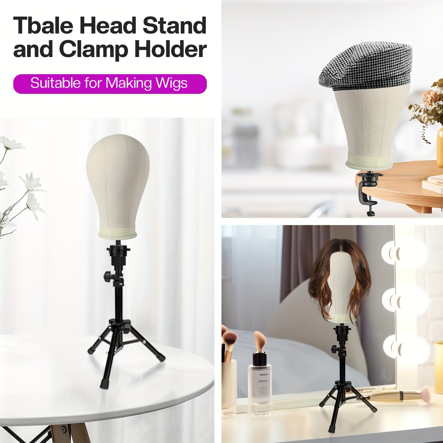 Adjustable Wig Stand Featuring a Mannequin Head - Wig Support with Head for Styling - Cosmetology Manikin Head Set
