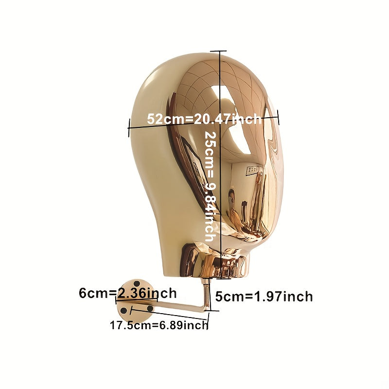 Golden Wall-Mounted Mannequin Head for Wig Display & Storage, Hairdressing Accessory Organizer