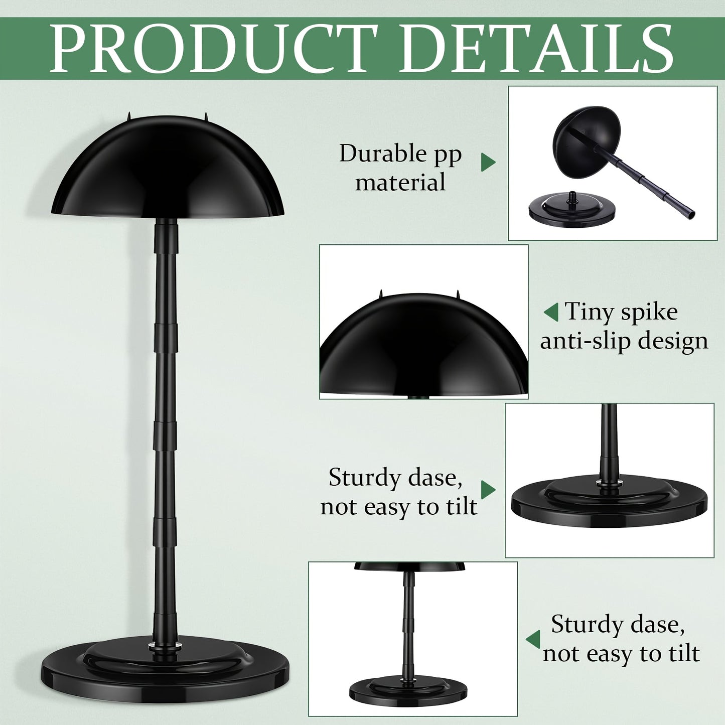 2 Black Plastic Wig Stands | Adjustable Height, Portable, Non-Slip, Sturdy for Multiple Wigs and Hats Styling, Drying, Display