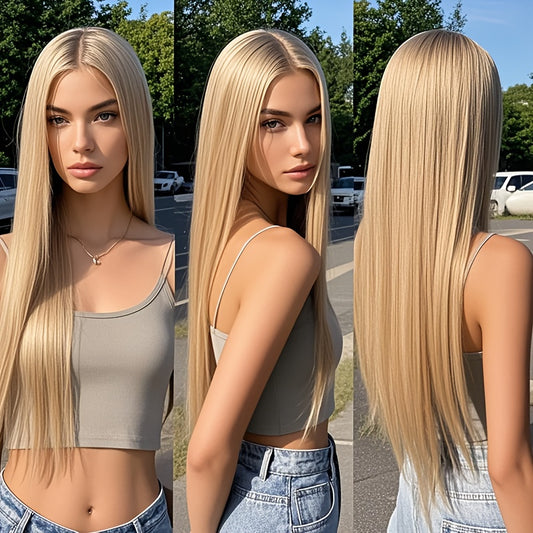 Women' Long Straight Synthetic Wig - Blonde No Bangs -Resistant Hair with Easy Wear | Look for Daily Use & Parties | Quick-Style Change (No Tools\u002FEducation) | Suitable for Skin Tones & Schedules