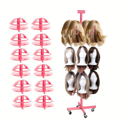 Wig Head Stand for Styling 12-Head Wig Holder for Multiple Wigs Display Mannequin Head Stand Tripod Metal Wig Organizer Storage Rack - Patent Protected