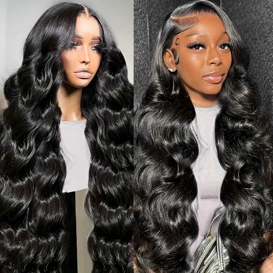 Women's Wig 13x4 Body Wave Transparent Lace Front Female Remy Brazilian Hair Pre-Drawn Body Wave Gel Free Wig Wear And Go Lace Front Wig 200% Density Natural Black