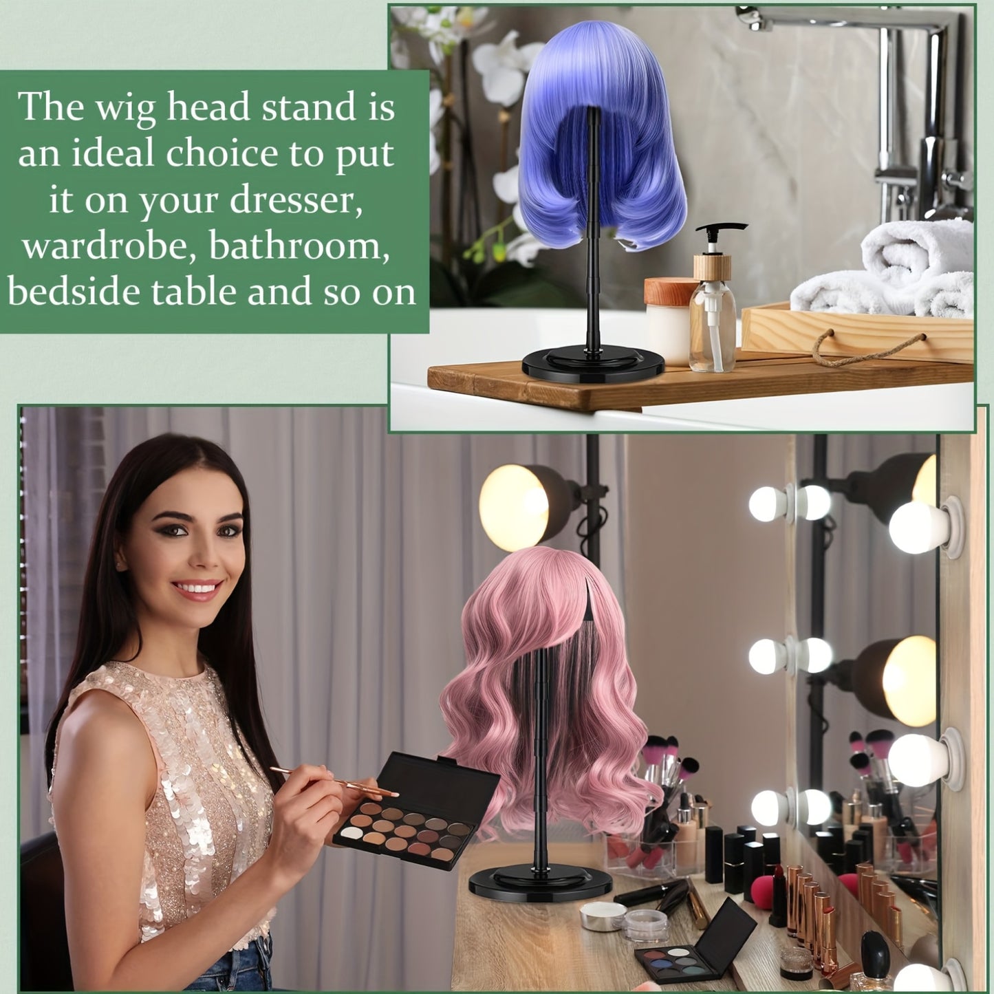 2 Black Plastic Wig Stands | Adjustable Height, Portable, Non-Slip, Sturdy for Multiple Wigs and Hats Styling, Drying, Display