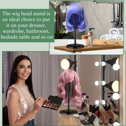 2 Black Plastic Wig Stands | Adjustable Height, Portable, Non-Slip, Sturdy for Multiple Wigs and Hats Styling, Drying, Display