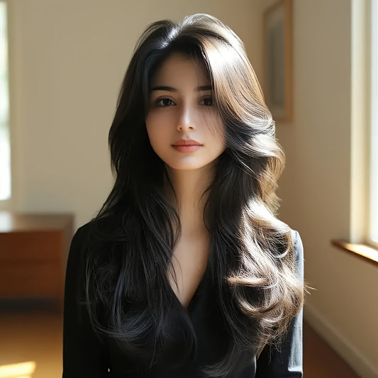 A Glueless Lace Front Wig Made from Brazilian Human Hair for Women, Featuring a Pre-Plucked Hairline And a Natural Brown Body Wave Texture with 180% Density. This Hairpiece Requires No Glue Or Adhesive