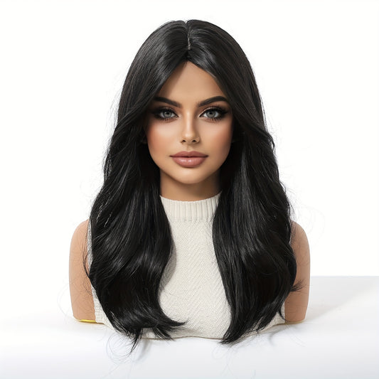 20 Inch Curly Hair Wig with Matte High-temperature, Eight Character Bangs, Medium to Long Curly Hair Wig, Black Wig, Rose Mesh Hat, Beginner Friendly And Comfortable Wig, Suitable for Dating Parties, Daily Commuting, Shopping, And Gatherings