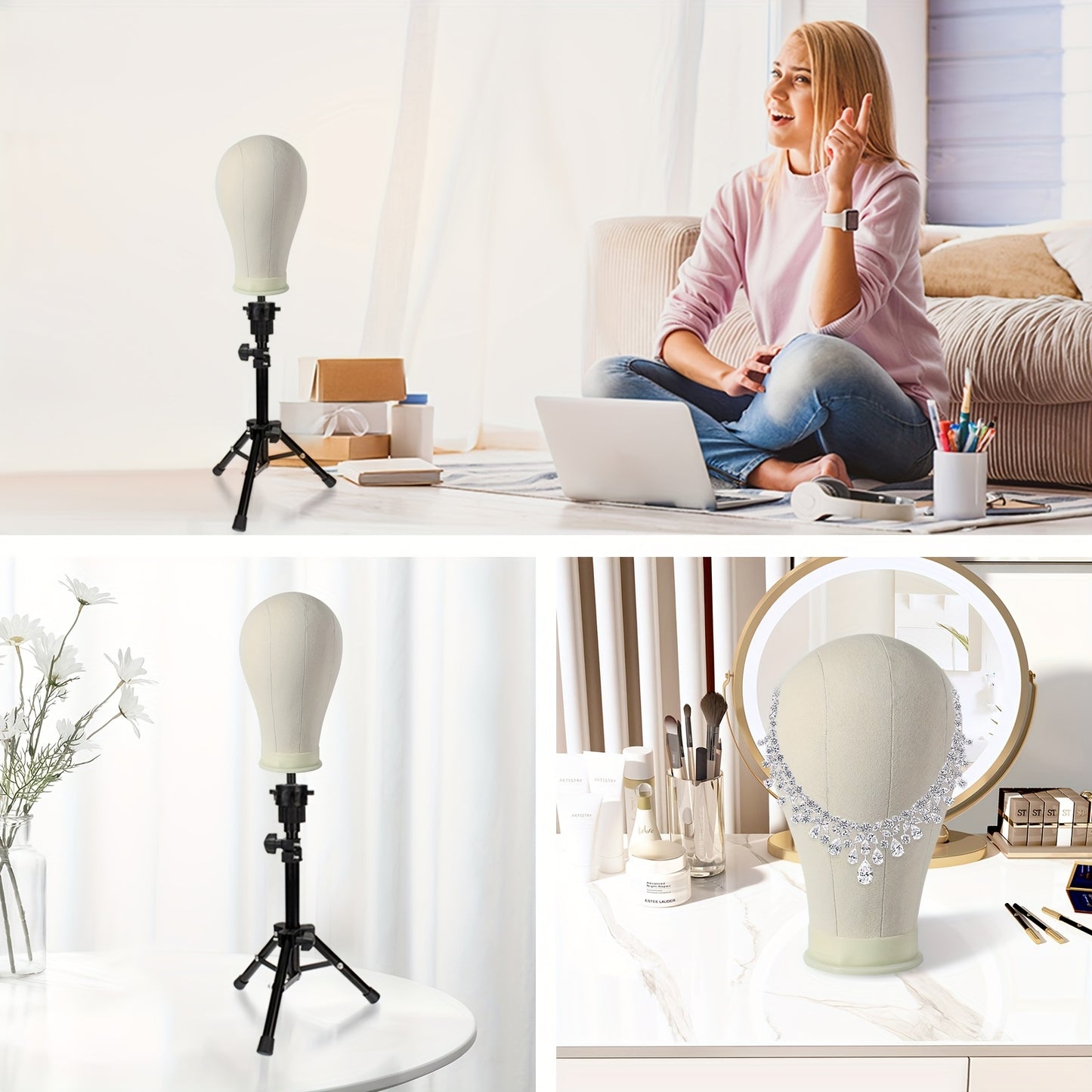 Adjustable Wig Stand Featuring a Mannequin Head - Wig Support with Head for Styling - Cosmetology Manikin Head Set