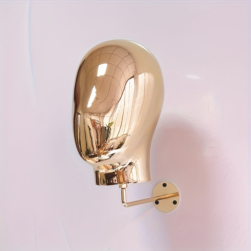 Golden Wall-Mounted Mannequin Head for Wig Display & Storage, Hairdressing Accessory Organizer