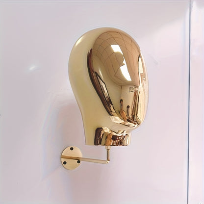 Golden Wall-Mounted Mannequin Head for Wig Display & Storage, Hairdressing Accessory Organizer