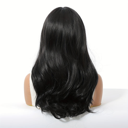 20 Inch Curly Hair Wig with Matte High-temperature, Eight Character Bangs, Medium to Long Curly Hair Wig, Black Wig, Rose Mesh Hat, Beginner Friendly And Comfortable Wig, Suitable for Dating Parties, Daily Commuting, Shopping, And Gatherings