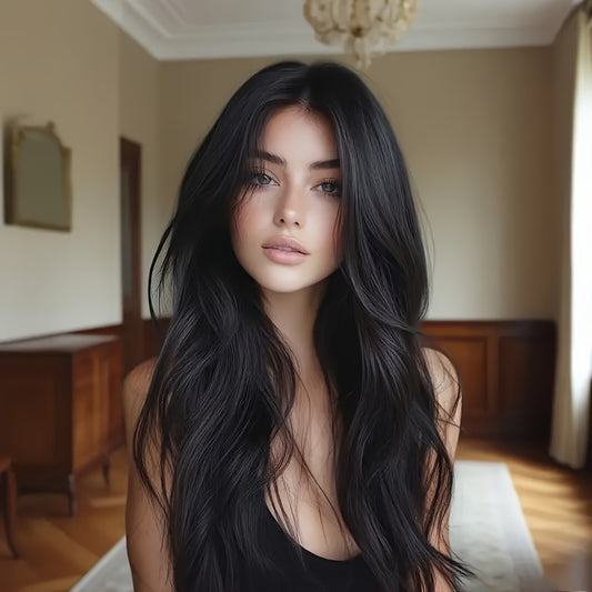 A Glueless Lace Front Wig Made from Brazilian Human Hair for Women, Featuring a Pre-Plucked Hairline And a Natural Brown Body Wave Texture with 180% Density. This Hairpiece Requires No Glue Or Adhesive