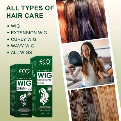 Wig Care Shampoo & Moisturizing Spray Set - Cleans & Revitalizes Synthetic Wigs, Adds Volume & Shine, Coconut Oil Formula for Tangle-Free Smoothness, Long-Lasting Freshness