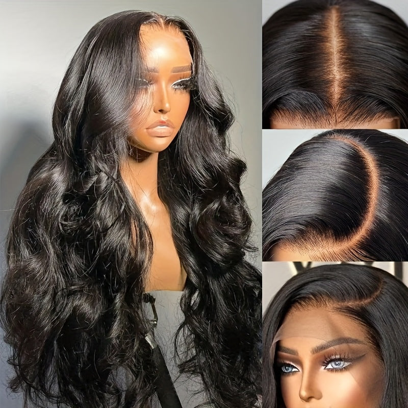 Women's Wig 13x4 Body Wave Transparent Lace Front Female Remy Brazilian Hair Pre-Drawn Body Wave Gel Free Wig Wear And Go Lace Front Wig 200% Density Natural Black