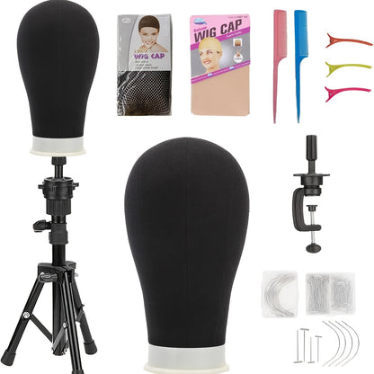 Adjustable Wig Stand Featuring a Mannequin Head - Wig Support with Head for Styling - Cosmetology Manikin Head Set