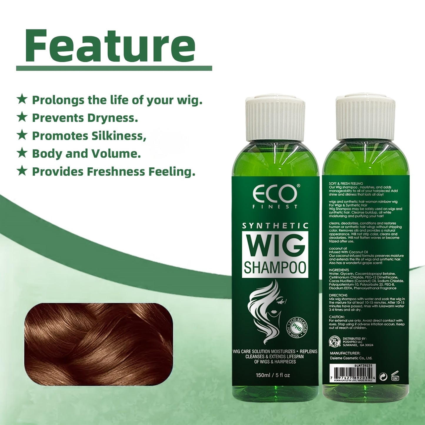 Wig Care Shampoo & Moisturizing Spray Set - Cleans & Revitalizes Synthetic Wigs, Adds Volume & Shine, Coconut Oil Formula for Tangle-Free Smoothness, Long-Lasting Freshness