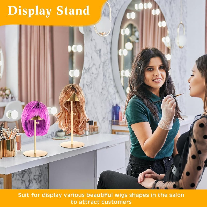 2pcs Sintuff Adjustable Height Hat & Wig Display Stand - Heavy-Duty Golden Plated ( Golden) Anti-Rust Wig Holder with Non-Slip Base, Adjustable 7.9\