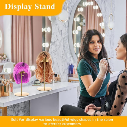 2pcs Sintuff Adjustable Height Hat & Wig Display Stand - Heavy-Duty Golden Plated ( Golden) Anti-Rust Wig Holder with Non-Slip Base, Adjustable 7.9\
